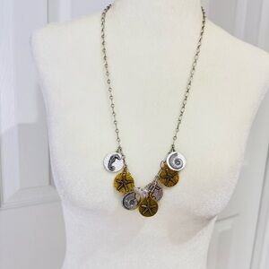 NWOT Beachy Necklace Starfish Conch Shell Medallion Charms Two Tone